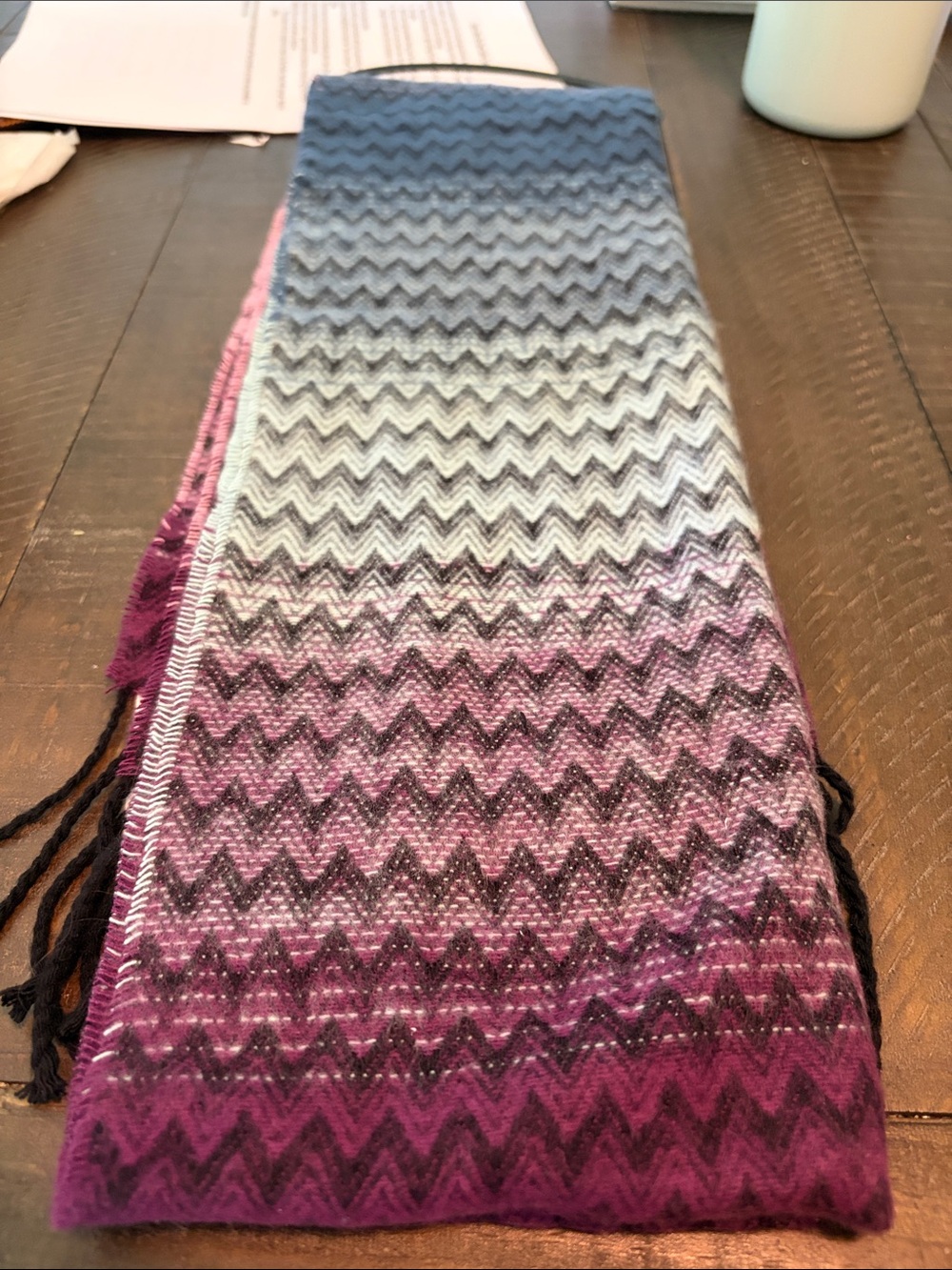 D&Y Ombre Chevron Knit Scarf in Purple and Gray